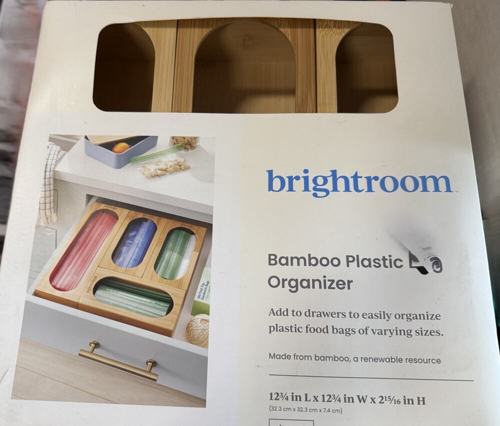 Plastic Bamboo Food Storage Bag Organizer Dispenser Holder For Drawer New in Box